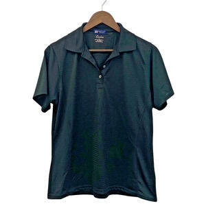 Bermuda Sands Lightweight Short Sleeve Black Stripe Golf Polo Shirt Top Womens L